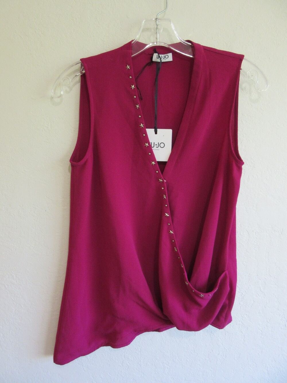 LIU JO Milano Berry Asymmetrical Star Embellished 40EU Blouse NWT